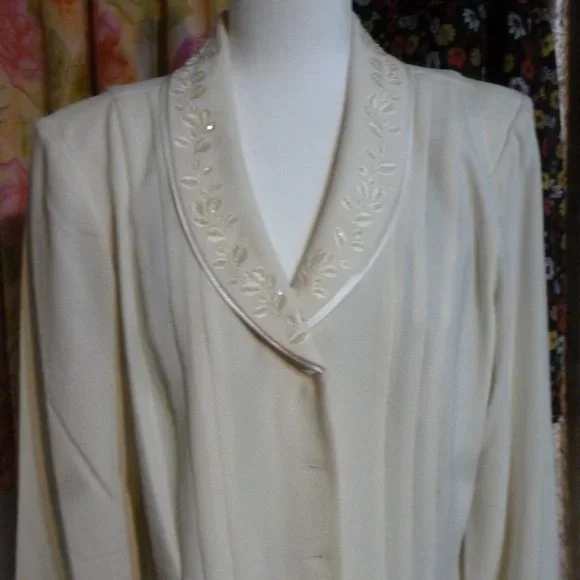 J. Taylor Ivory Sequin Collar Blazer Jacket Size 16 NWT Fully Lined Formal Caree - Picture 4 of 6